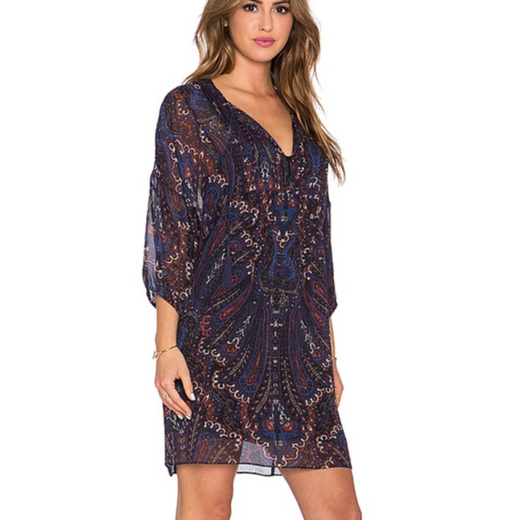 Joie Aggi Paisley Print Silk Tunic Dress Xs Blue